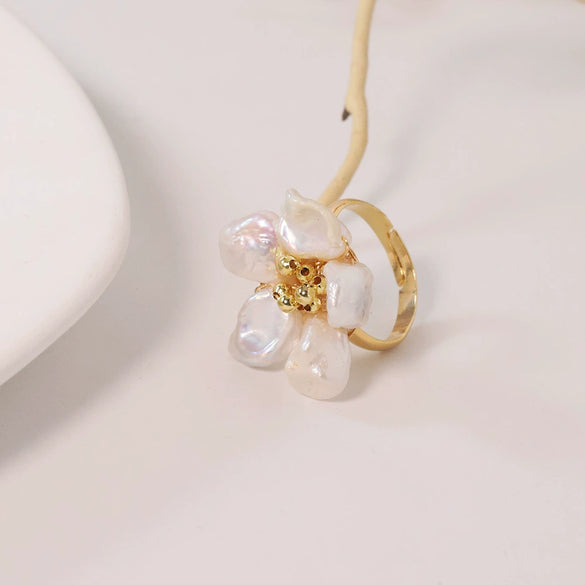 Natural Pearl Ring Retro Highend Flowers Light Luxury Elegant Jewelry