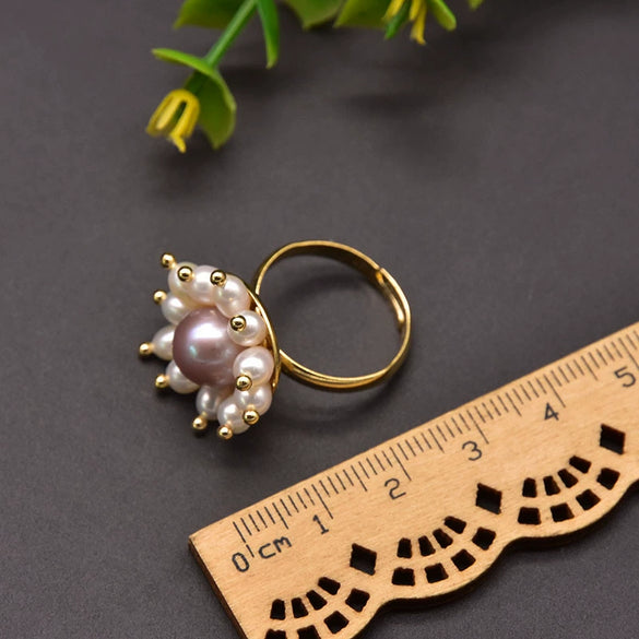 Natural Pearl Ring Retro Highend Flowers Light Luxury Elegant Jewelry