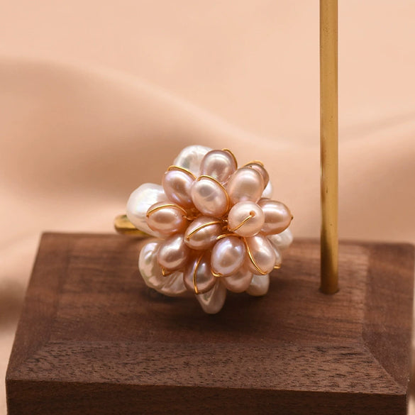 Natural Pearl Ring Retro Highend Flowers Light Luxury Elegant Jewelry