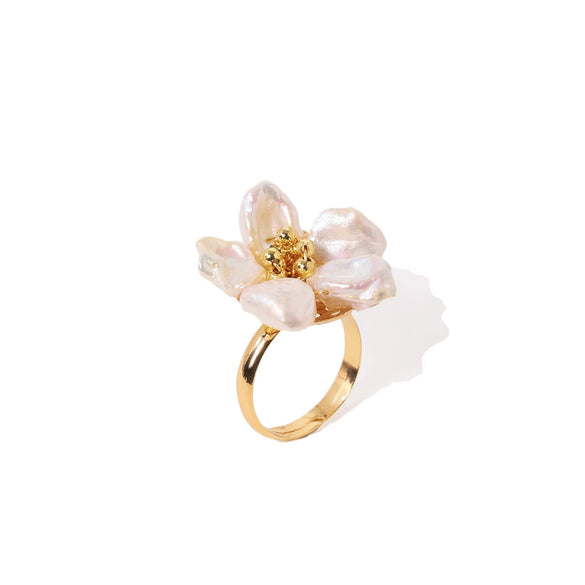 Natural Pearl Ring Retro Highend Flowers Light Luxury Elegant Jewelry