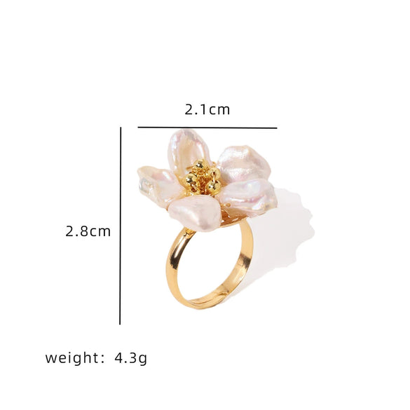 Natural Pearl Ring Retro Highend Flowers Light Luxury Elegant Jewelry