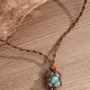 Natural Powder Crystal Necklace Pendant Handwoven With Wax Rope Set With Gems In Doll Heart Geometric Pattern For Women