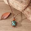 Natural Powder Crystal Necklace Pendant Handwoven With Wax Rope Set With Gems In Doll Heart Geometric Pattern For Women