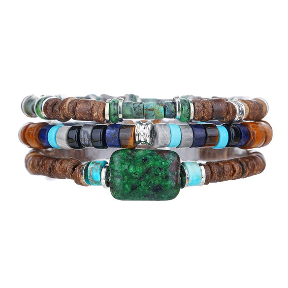 Natural Raw Stone Wood Beaded Geometric Handmade Unisex Bracelet