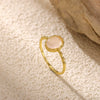 Natural Rose Quartz Geometric Teardrop Gold Plated Titanium Steel Open Ring With Textured Finish Wholesale Jewelry
