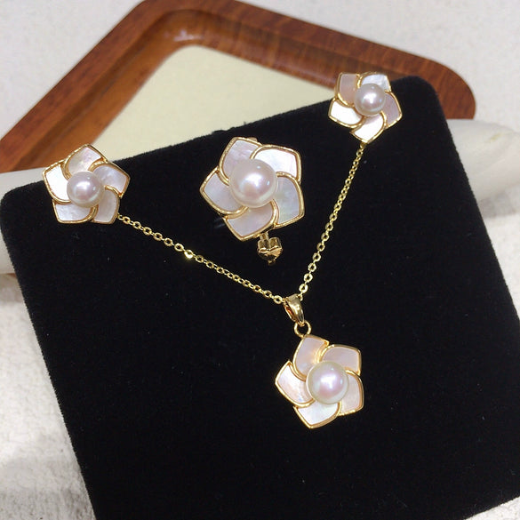 Natural Sea Shell And Freshwater Pearl Jewelry Set