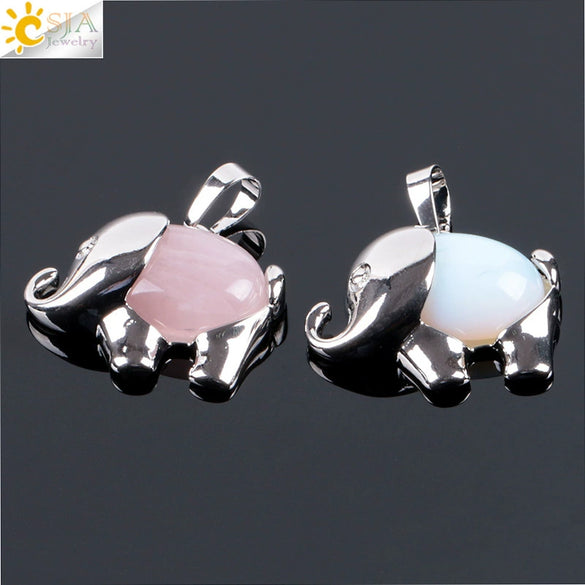 Natural Stone And Alloy Accessories Animal Shape Minimalist Jewelry Small Elephant Necklace Pendant With Electroplating