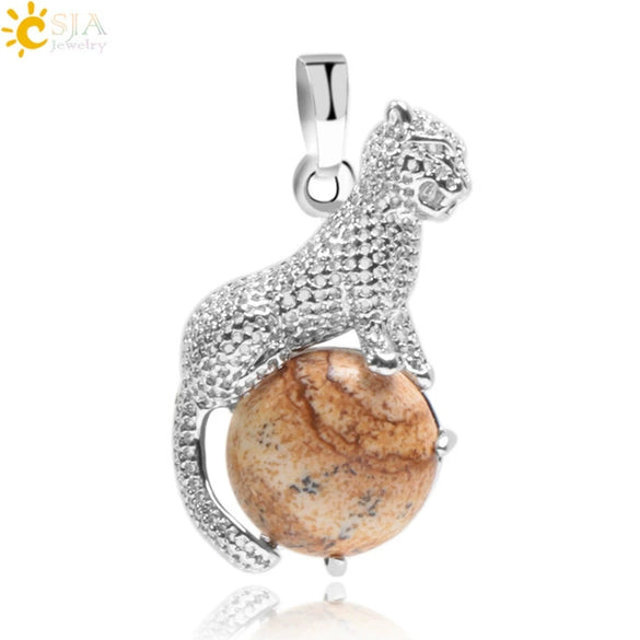 Natural Stone And Copper Accessories Animal Leopard Pendant Minimalist Amethyst Multicolor Necklace Jewelry