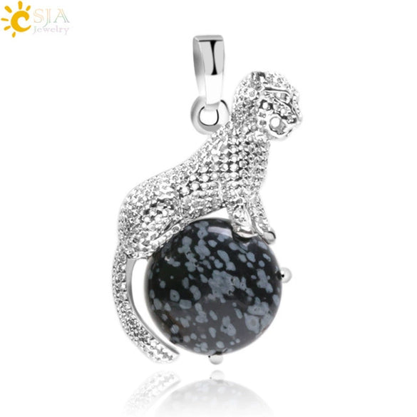 Natural Stone And Copper Accessories Animal Leopard Pendant Minimalist Amethyst Multicolor Necklace Jewelry