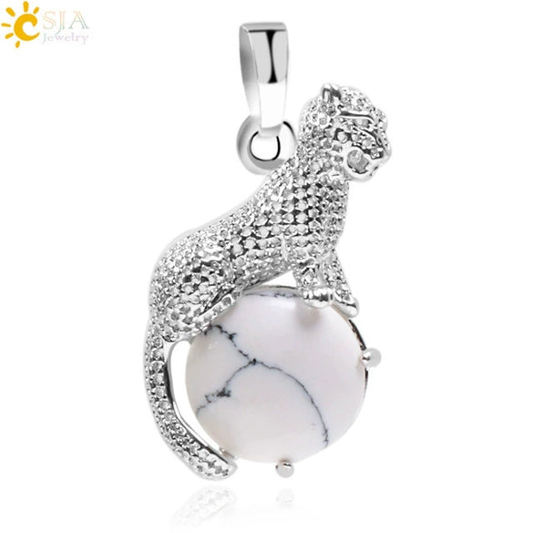 Natural Stone And Copper Accessories Animal Leopard Pendant Minimalist Amethyst Multicolor Necklace Jewelry