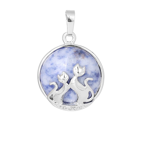 Natural Stone And Copper Accessories Double Kitty Doublesided Minimalist Necklace Pendant Jewelry For Female