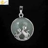 Natural Stone And Copper Accessories Double Kitty Doublesided Minimalist Necklace Pendant Jewelry For Female
