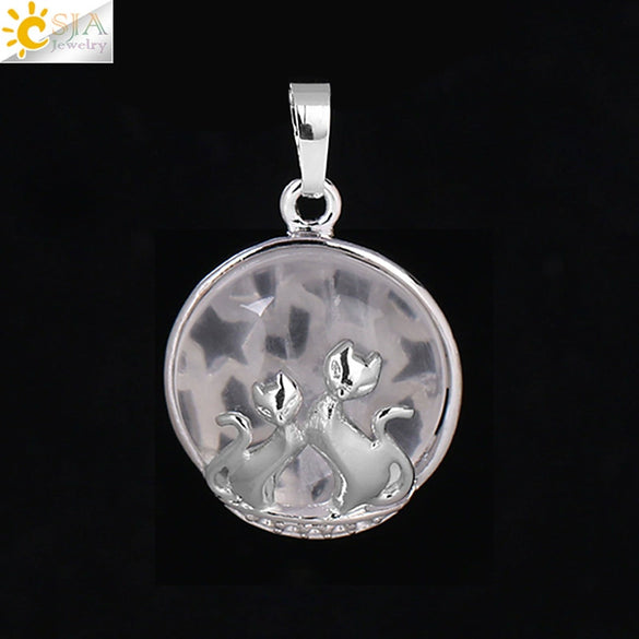 Natural Stone And Copper Accessories Double Kitty Doublesided Minimalist Necklace Pendant Jewelry For Female