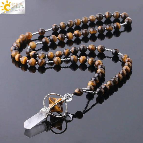 Natural Stone And Copper Accessories Minimalist Column Pendant Necklace With Rope Chain For Women