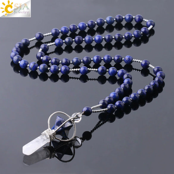 Natural Stone And Copper Accessories Minimalist Column Pendant Necklace With Rope Chain For Women