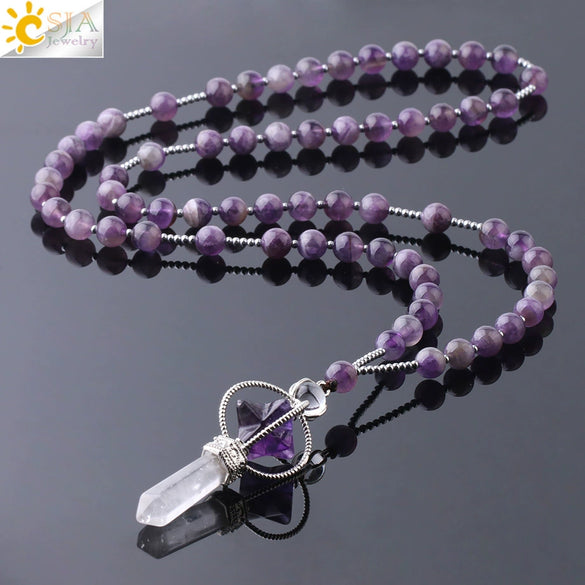 Natural Stone And Copper Accessories Minimalist Column Pendant Necklace With Rope Chain For Women