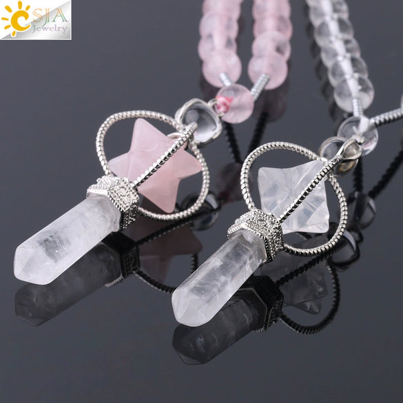 Natural Stone And Copper Accessories Minimalist Column Pendant Necklace With Rope Chain For Women