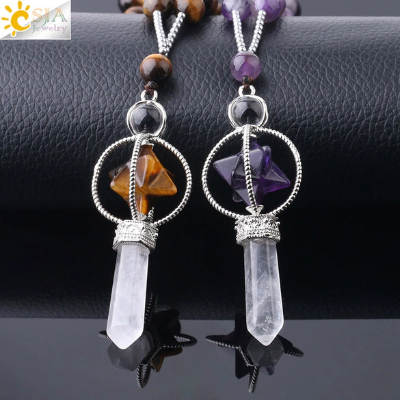 Natural Stone And Copper Accessories Minimalist Column Pendant Necklace With Rope Chain For Women