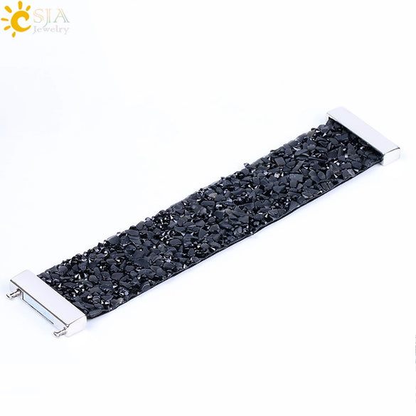 Natural Stone And Copper Wide Winding Bracelet With Shell Gravel Pattern Magnetic Clasp Minimalist Fashion Bracelet For Women
