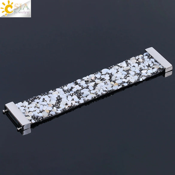 Natural Stone And Copper Wide Winding Bracelet With Shell Gravel Pattern Magnetic Clasp Minimalist Fashion Bracelet For Women