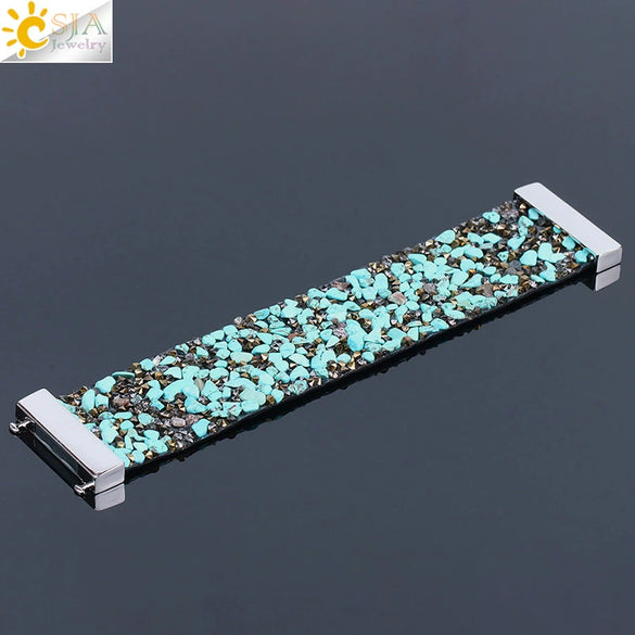 Natural Stone And Copper Wide Winding Bracelet With Shell Gravel Pattern Magnetic Clasp Minimalist Fashion Bracelet For Women