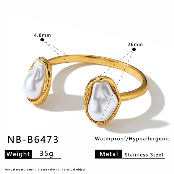 Natural Stone And Rhinestone Stainless Steel Bracelet With 18K Gold Vacuum Plating For Women