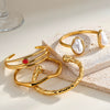 Natural Stone And Rhinestone Stainless Steel Bracelet With 18K Gold Vacuum Plating For Women