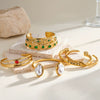 Natural Stone And Rhinestone Stainless Steel Bracelet With 18K Gold Vacuum Plating For Women