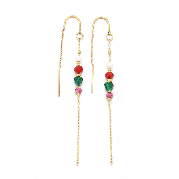 Natural Stone And Stainless Steel Geometric Handmade Long Tassel Earrings