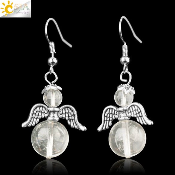 Natural Stone Angel Wing Heart Earrings Minimalist Small Women’s Fashion Jewelry
