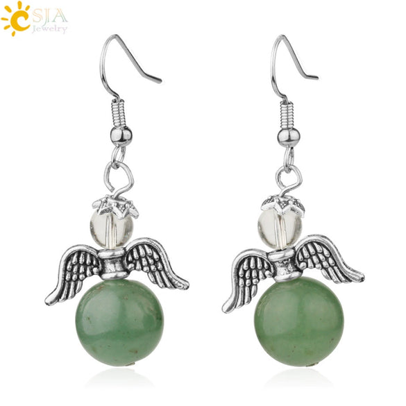 Natural Stone Angel Wing Heart Earrings Minimalist Small Women’s Fashion Jewelry