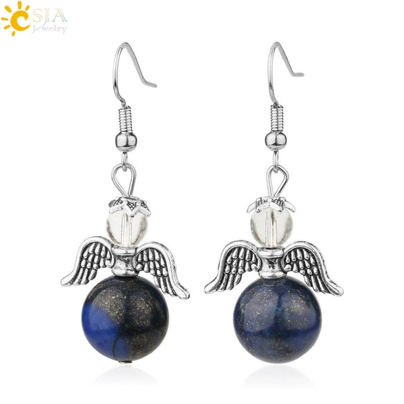 Natural Stone Angel Wing Heart Earrings Minimalist Small Women’s Fashion Jewelry