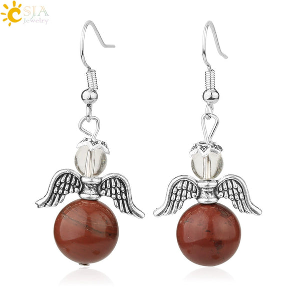 Natural Stone Angel Wing Heart Earrings Minimalist Small Women’s Fashion Jewelry