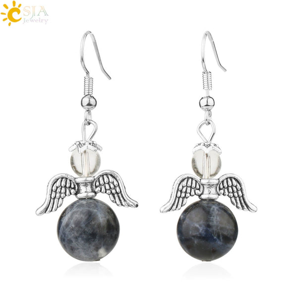 Natural Stone Angel Wing Heart Earrings Minimalist Small Women’s Fashion Jewelry