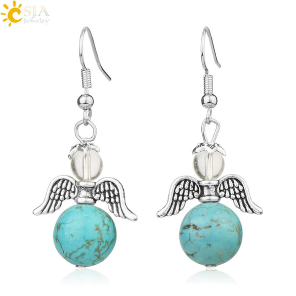 Natural Stone Angel Wing Heart Earrings Minimalist Small Women’s Fashion Jewelry