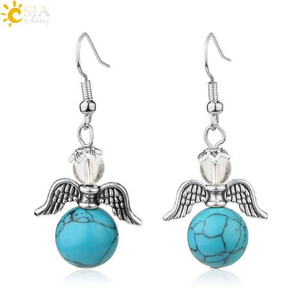 Natural Stone Angel Wing Heart Earrings Minimalist Small Women’s Fashion Jewelry