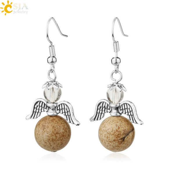 Natural Stone Angel Wing Heart Earrings Minimalist Small Women’s Fashion Jewelry