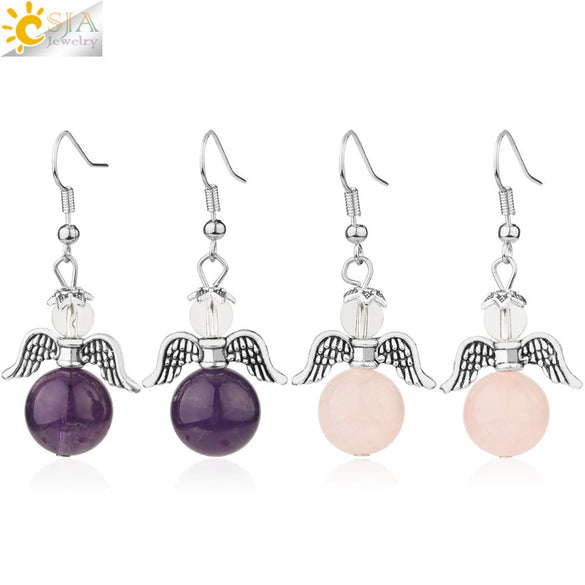 Natural Stone Angel Wing Heart Earrings Minimalist Small Women’s Fashion Jewelry