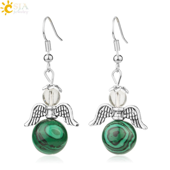Natural Stone Angel Wing Heart Earrings Minimalist Small Women’s Fashion Jewelry