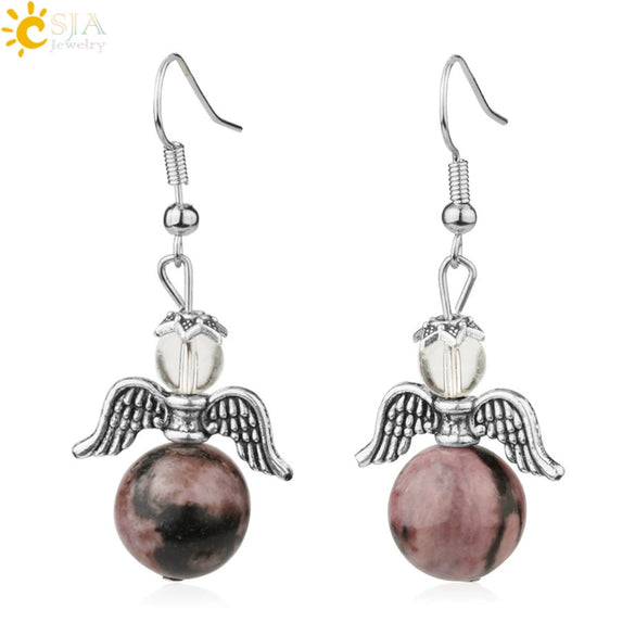 Natural Stone Angel Wing Heart Earrings Minimalist Small Women’s Fashion Jewelry
