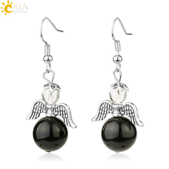 Natural Stone Angel Wing Heart Earrings Minimalist Small Women’s Fashion Jewelry