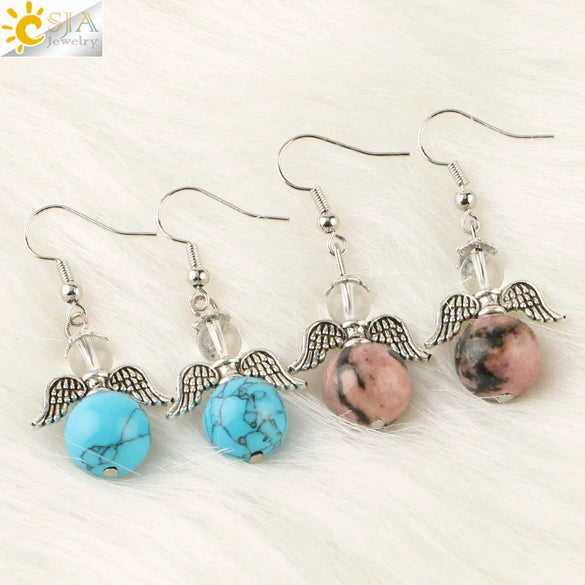 Natural Stone Angel Wing Heart Earrings Minimalist Small Women’s Fashion Jewelry