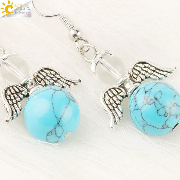 Natural Stone Angel Wing Heart Earrings Minimalist Small Women’s Fashion Jewelry