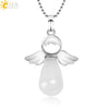Natural Stone Angel Wing Pendant Necklace With Round And Teardrop Shape Copper Ball Chain Minimalist Love Gift Jewelry