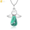 Natural Stone Angel Wing Pendant Necklace With Round And Teardrop Shape Copper Ball Chain Minimalist Love Gift Jewelry