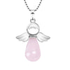 Natural Stone Angel Wing Pendant Necklace With Round And Teardrop Shape Copper Ball Chain Minimalist Love Gift Jewelry