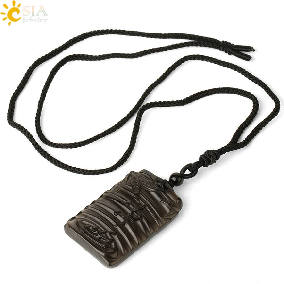 Natural Stone Animal Fox Pendant Necklace With Obsidian Black Agate And Indian Agate Braided Rope Chain Minimalist Zodiac Jewelry