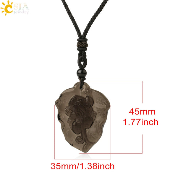Natural Stone Animal Fox Pendant Necklace With Obsidian Black Agate And Indian Agate Braided Rope Chain Minimalist Zodiac Jewelry