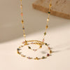 Natural Stone Beaded Bracelet And High Clavicle Chain Jewelry Set Stainless Steel Handmade With Electroplating