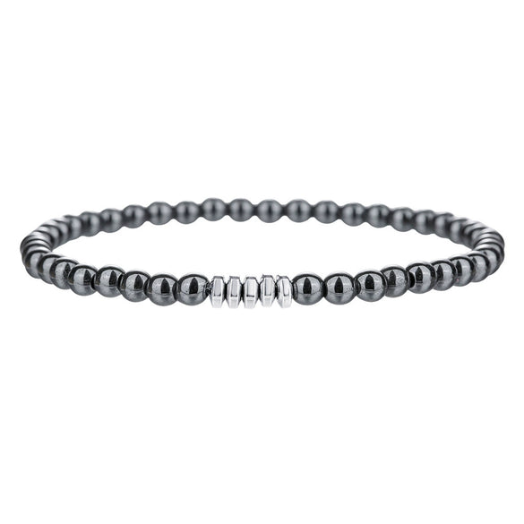 Natural Stone Beaded Bracelet Black Matte Volcanic Stone Round Geometric Handmade Unisex